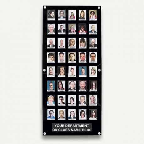 Staff & Pupil Photo Board with 40 Pockets - Black/White Frame